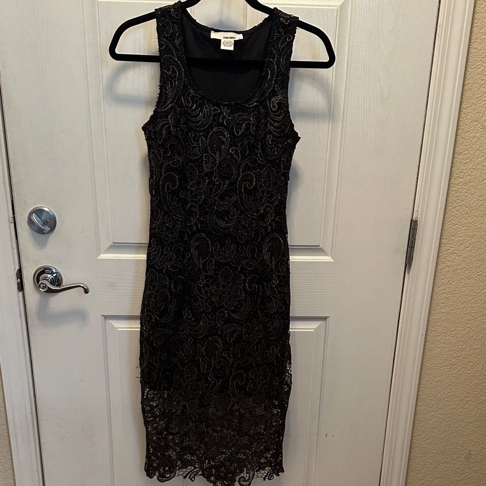 Sans Souci Black & Gold Lace Midi Dress Dark Romantic Size XS